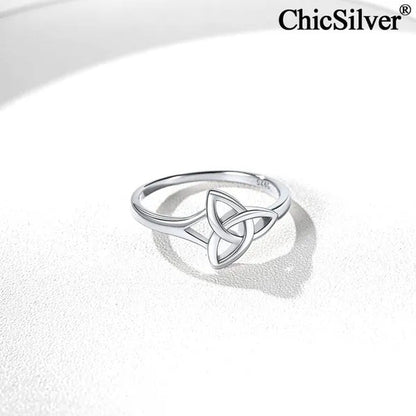 Chicsilver 925 Sterling Silver Ring for Women Triquetra Celtic Knot Promise Ring