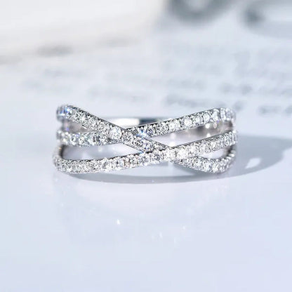 Women'S Fashion 925 Sterling Silver Twisted White Sapphire Ring Elegant Female B