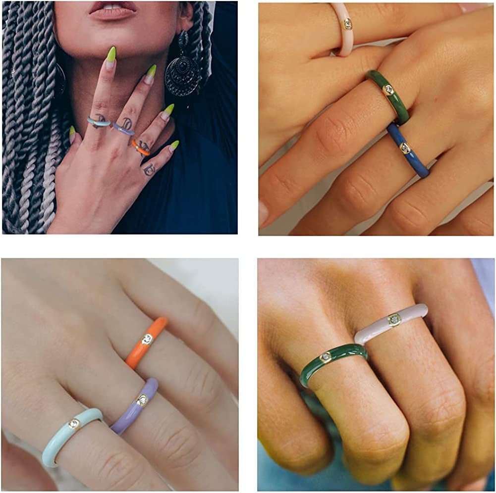 3PCS Colorful Stacking Rings for Women Cute Y2K Ring Set 14K Gold Plated Cubic Z