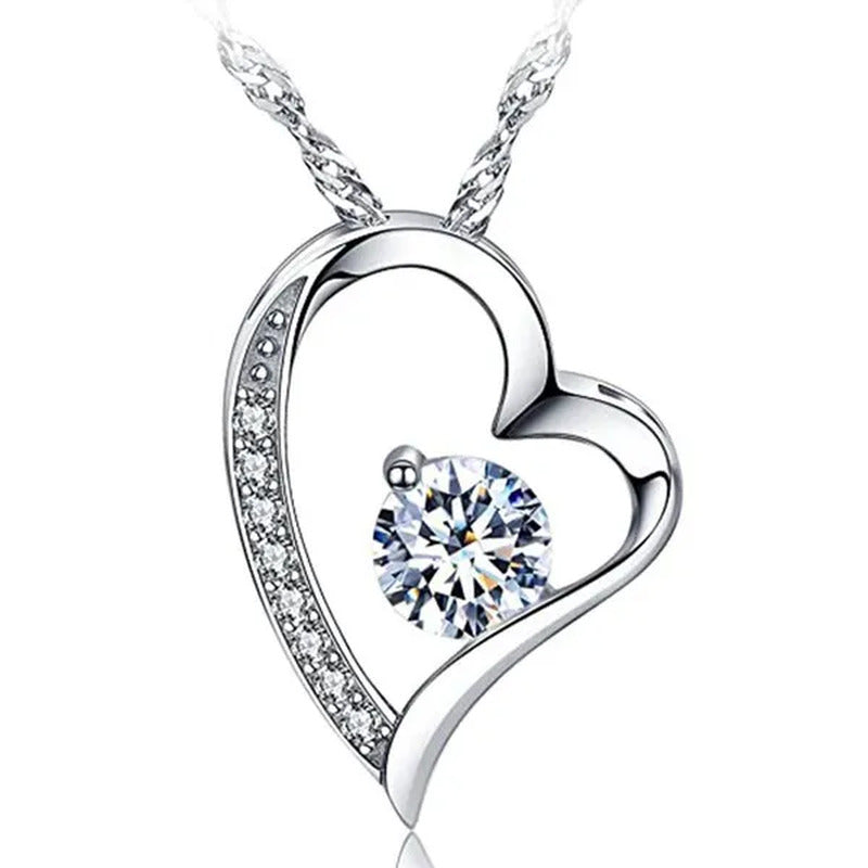 Bridal Wedding Clavicle Necklace 925 Sterling Silver Diamond Heart Necklace for