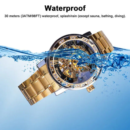 Men’S Watch, Luxury Mechanical Stainless Steel Skeleton Waterproof Automatic Sel