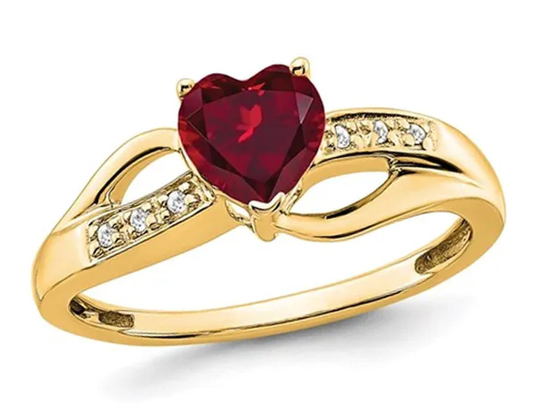 3/4 Carat (Ctw) Lab Created Heart Ruby Ring in 14K Yellow Gold