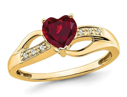 3/4 Carat (Ctw) Lab Created Heart Ruby Ring in 14K Yellow Gold