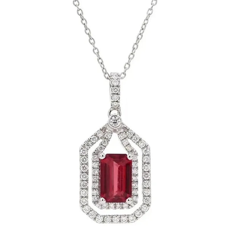 Fashion Jewelry Gemstone Erectangle Ruby 925 Sterling Silver Diamonds Pendant Ne