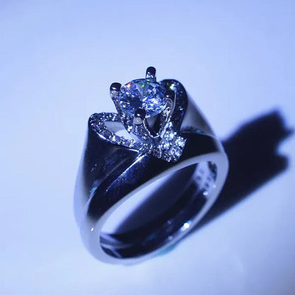 New Fashion Creative Exquisite Women'S Heart Shaped Simulation Zircon Ring Set E