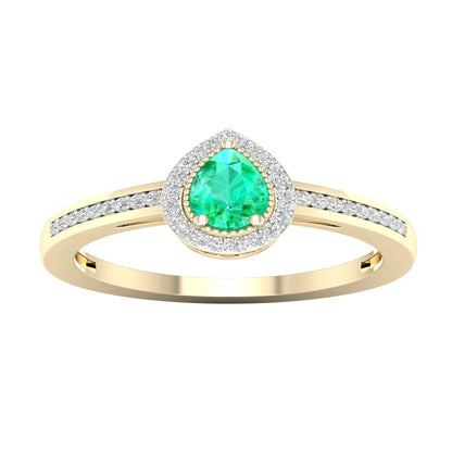 Imperial Gemstone 10K Yellow Gold Pear Emerald 1/8 CT TW Diamond Halo Women'S Ri