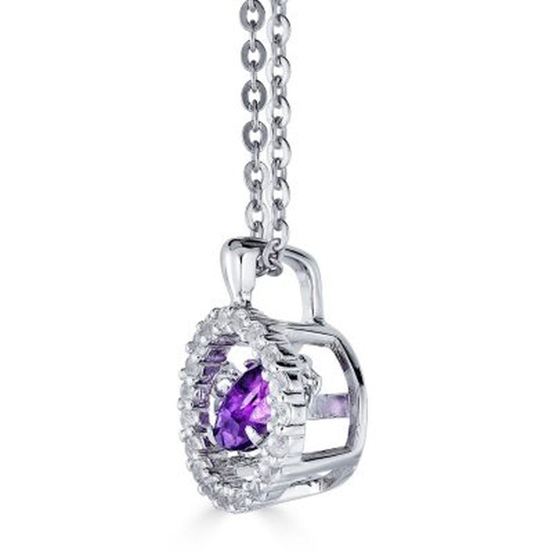 Sterling Silver Dancing Geniune Amethyst and Lab Created White Sapphire Pendant
