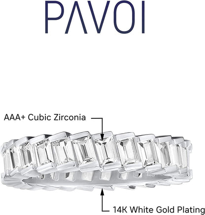 14K Gold Plated Cubic Zirconia Baguette Cut Eternity Bands for Women