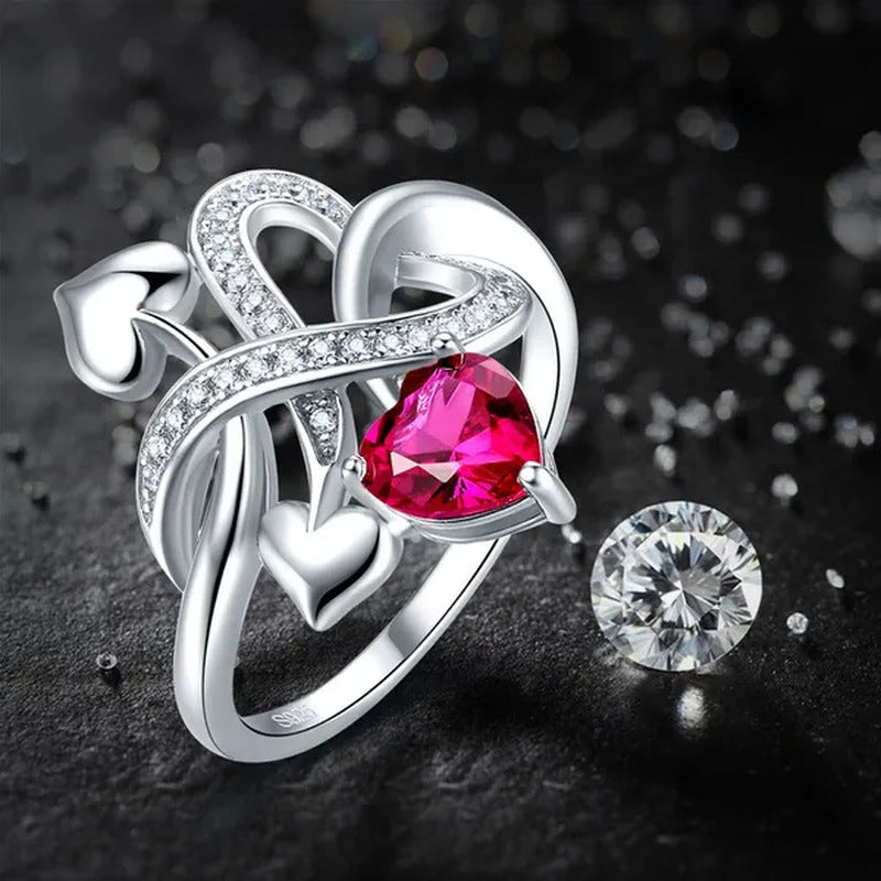 Wedding Ruby & White Topaz 100% S925 Sterling Gemstone Silver Rings Size 6 7 8 9