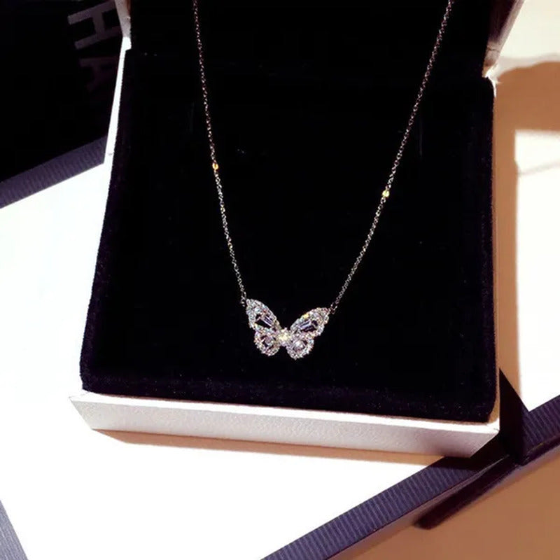 Necklace with Butterfly Pendant Rose Sparkling for Wedding or Valentine'S Gift