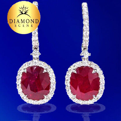 GIA Certified Ruby 13.70 ct and Diamond round 1.85 ct Drop Earrings