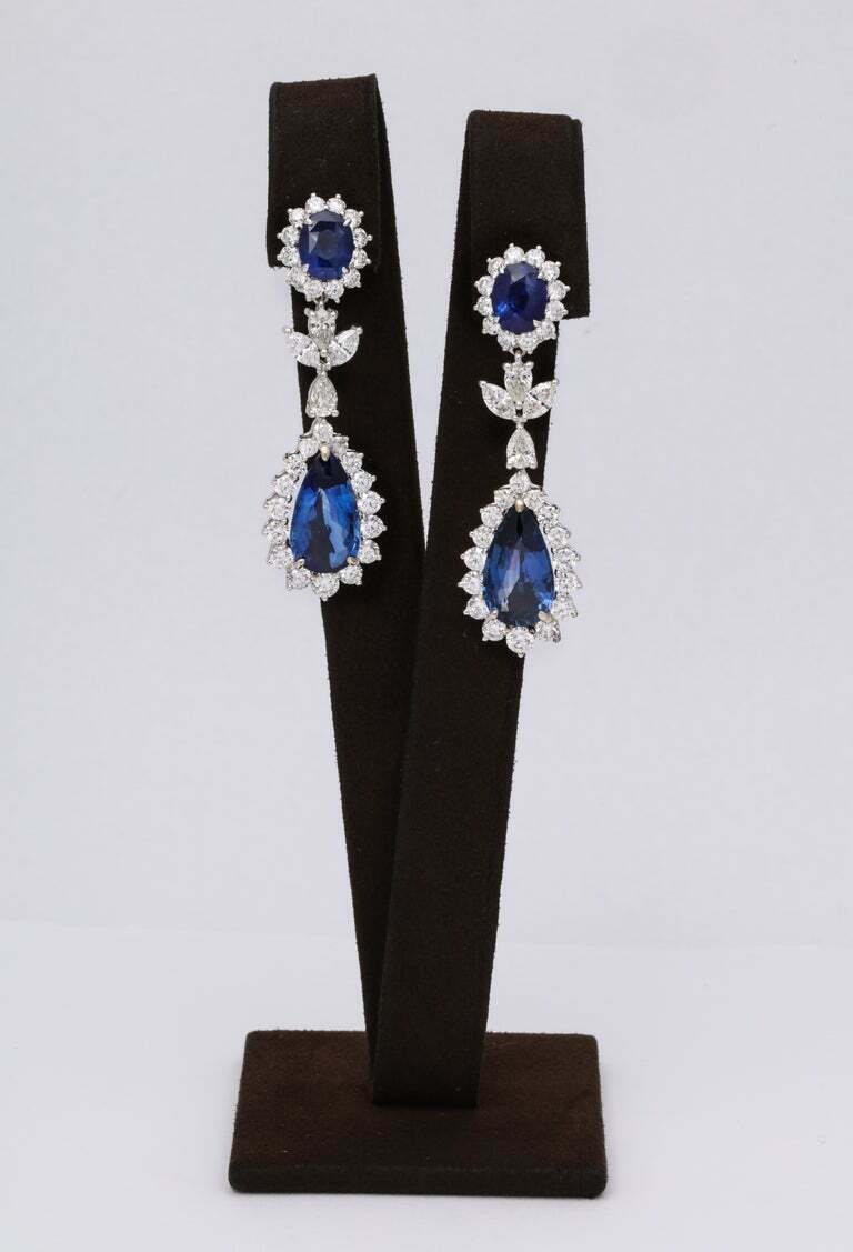 Blue Sapphire and Diamond Drop Earrings