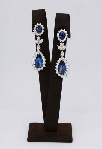 Blue Sapphire and Diamond Drop Earrings