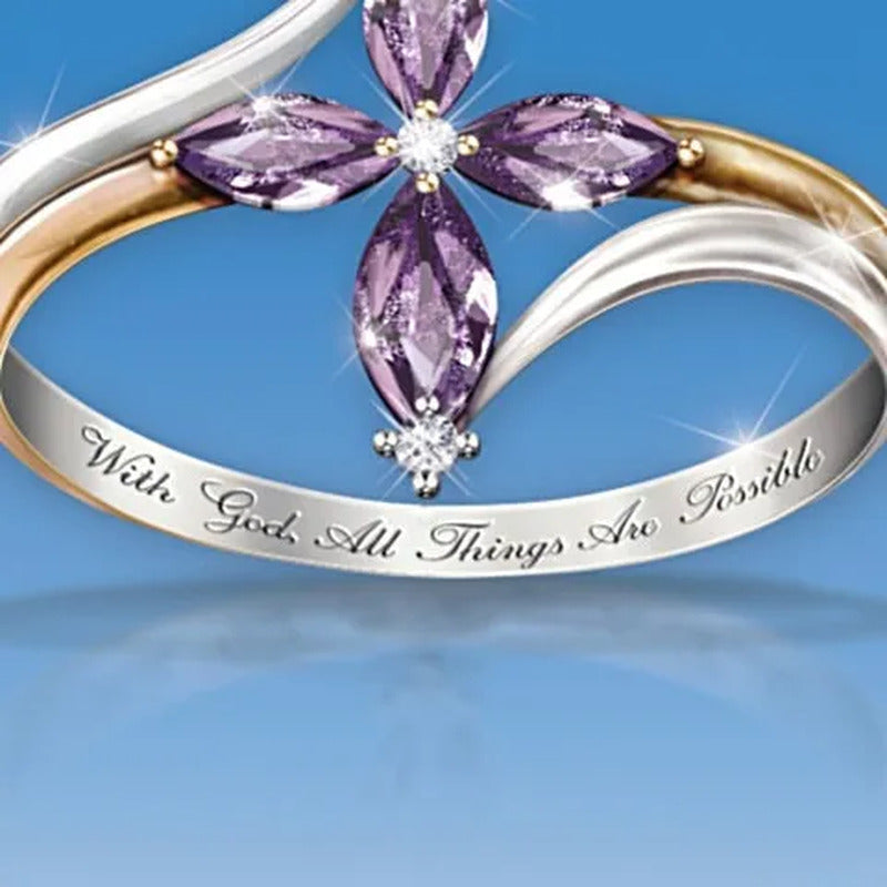 Exquisite 925 Sterling Silver Goldplated Natural Sapphire Amethyst Cross Ring Ea