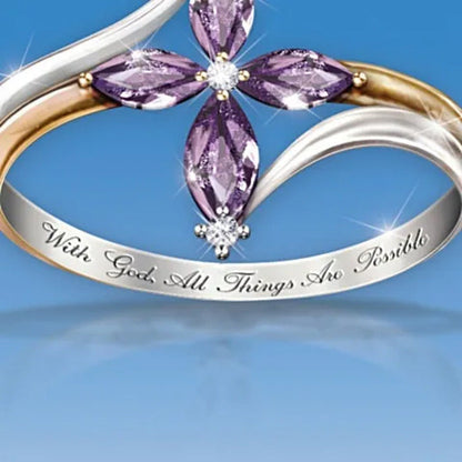 Exquisite 925 Sterling Silver Goldplated Natural Sapphire Amethyst Cross Ring Ea