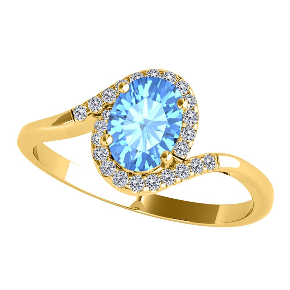 Mauli Jewels Engagement Rings for Women 1.00 Carat Halo Diamond & Blue Topaz Gem