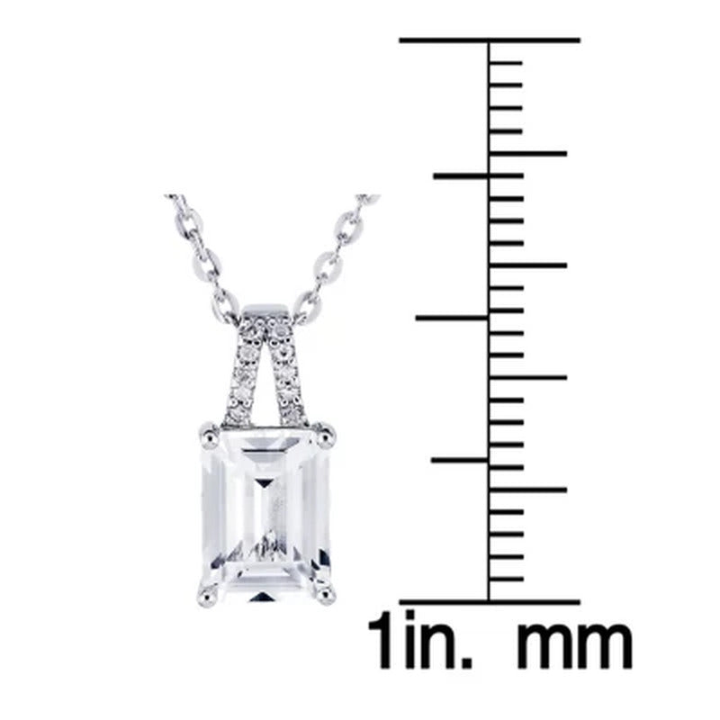Emerald Cut Gemstone Pendant with Diamond Accent in Sterling Silver