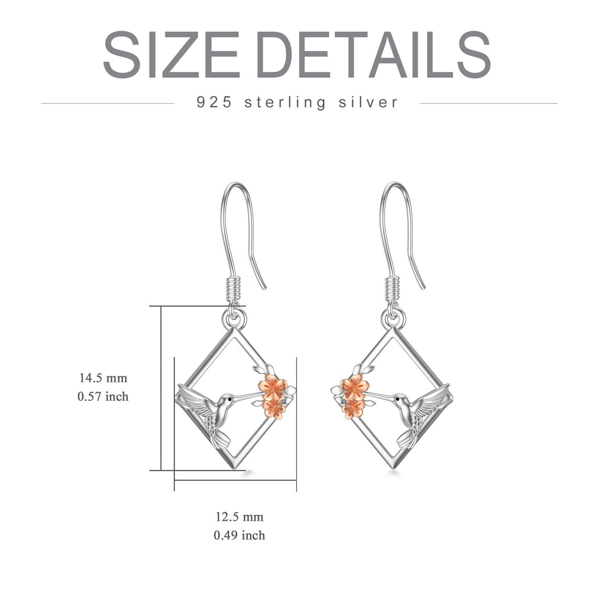 Hummingbird Earrings Sterling Silver Flower Hummingbird Dangle Drop Earrings Bir