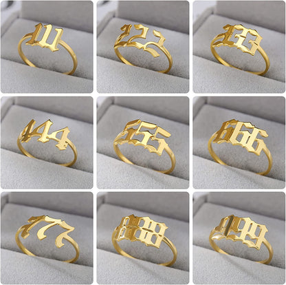 Angel Number Ring, Adjustable Open Cuff Ring Numerology Rings Luck Angel Number
