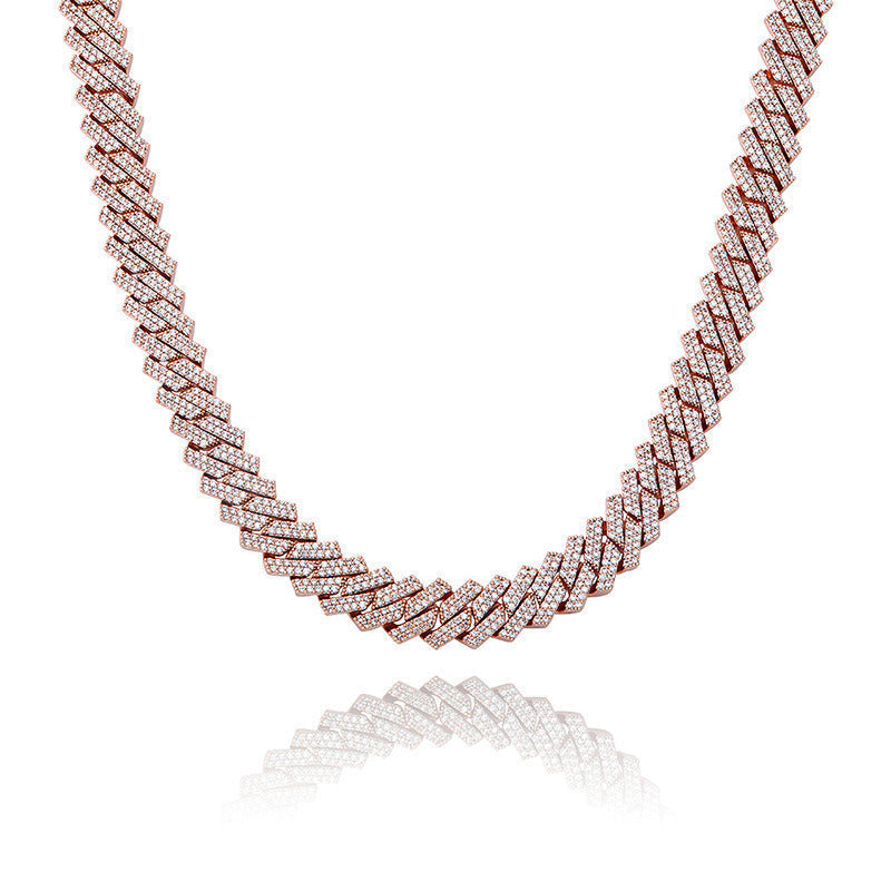 European and American Hip-Hop Style Encrypted Diamond 14Mm Cuban Chain Real Gold