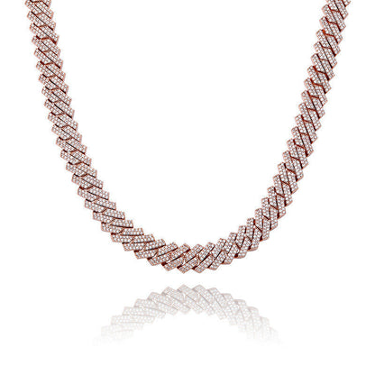 European and American Hip-Hop Style Encrypted Diamond 14Mm Cuban Chain Real Gold