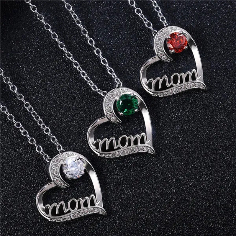Love Mum Silver Plated Ruby MOM Character Emerald Necklace Jewelry Family Birthd