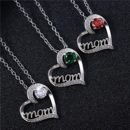 Love Mum Silver Plated Ruby MOM Character Emerald Necklace Jewelry Family Birthd