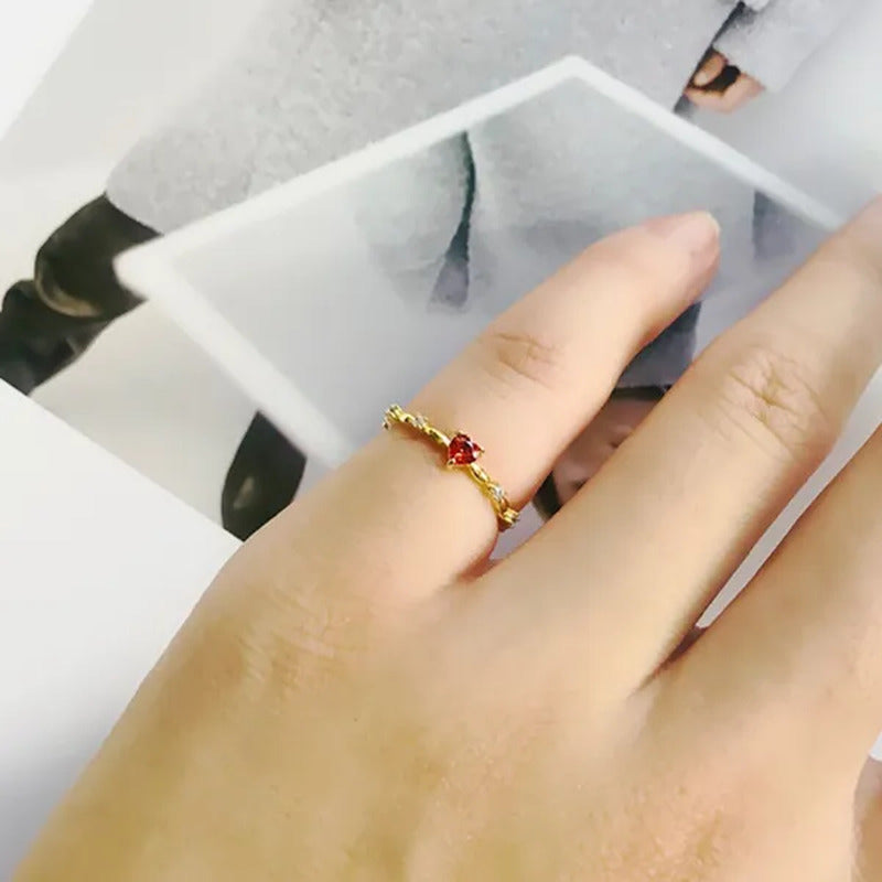 Exquisite Thin Rings Gold Heart Ruby Rings for Women Bridal Romantic Proposal En