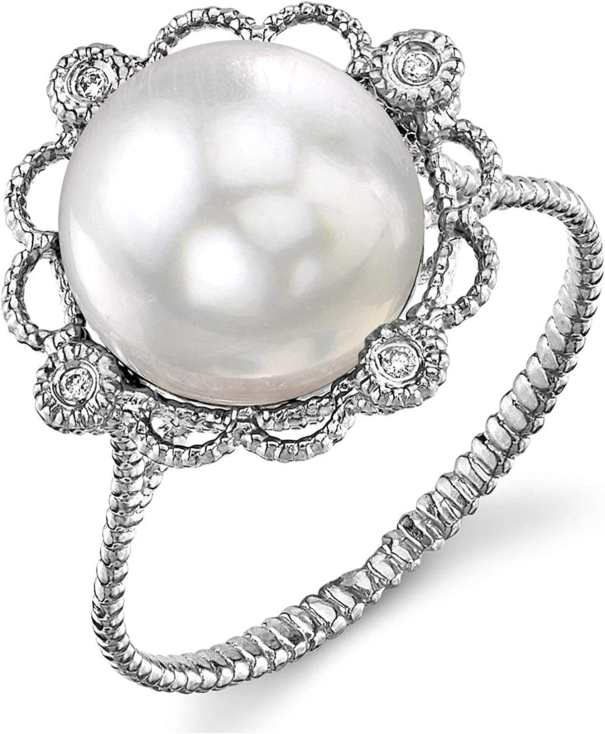 Pearl Ring with White South Sea Cultured Pearl and 14K Gold Lea Pearl Ring for W
