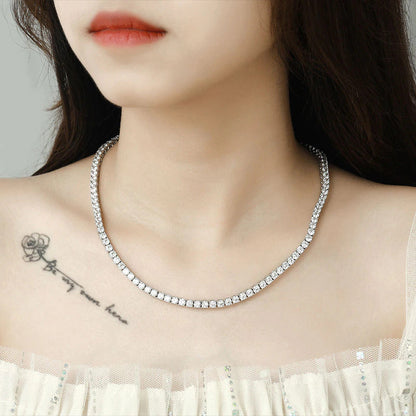100% S925 Sterling Silver 4Mm Moissanite Tennis Chain Necklace Sparkling Lab