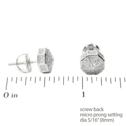 Iced Mirco Pave Lab Diamond CZ Setting Earring Mens Bling Silver Plated Octagon