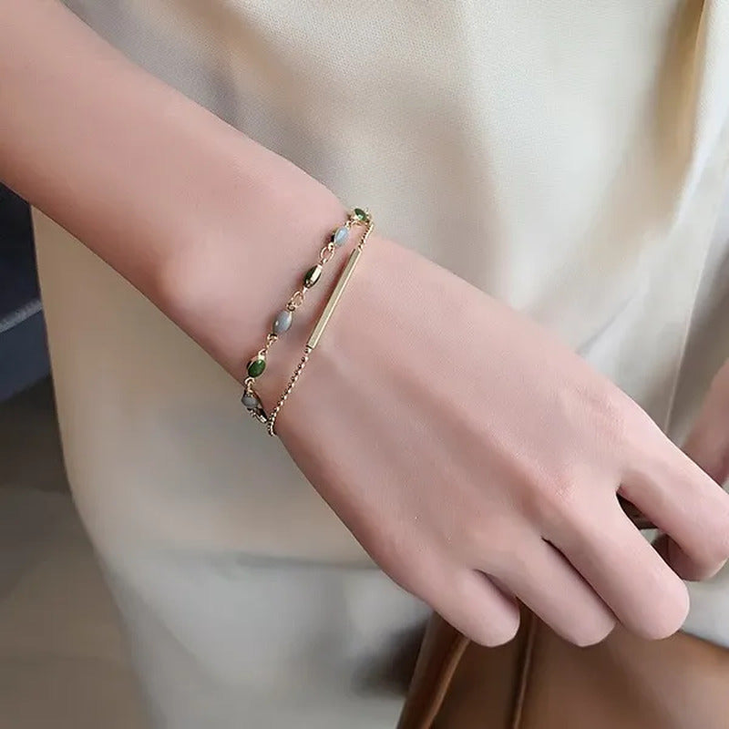 Blue Green Color Crystal Charm Bracelets for Women Gold Color Beaded Chain Doubl