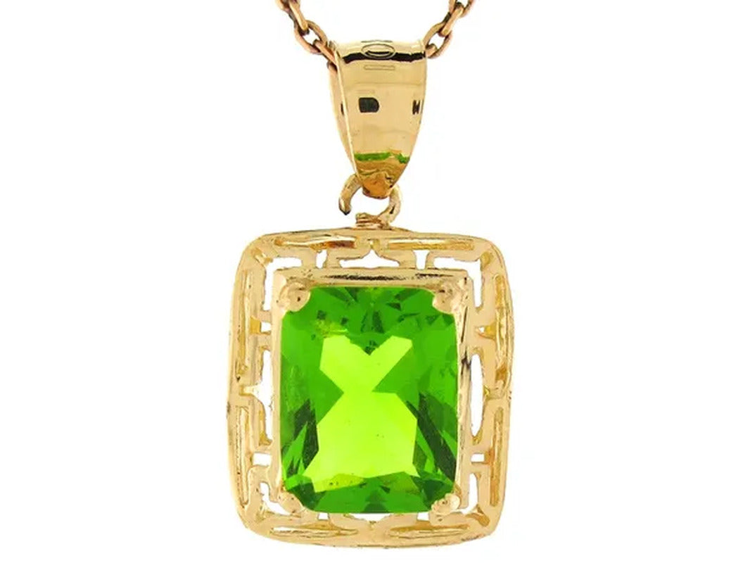 10K Yellow Gold Simulated Peridot Elegant Design August Birthstone Pendant
