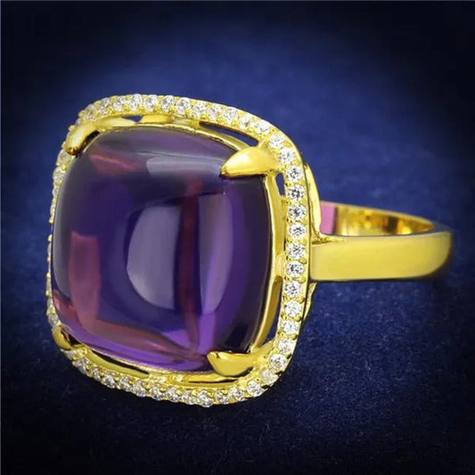 Women Gold 925 Sterling Silver Ring with Synthetic in Amethyst - Size 6