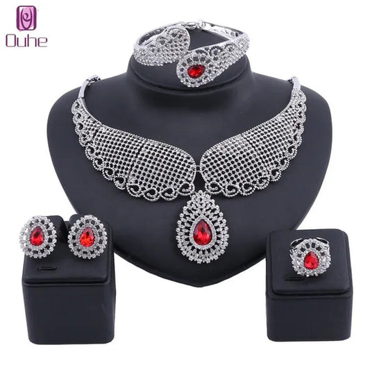 Vintage Turkish Women African Beads Jewelry Set Dubai Indian Crystal Ruby Weddin