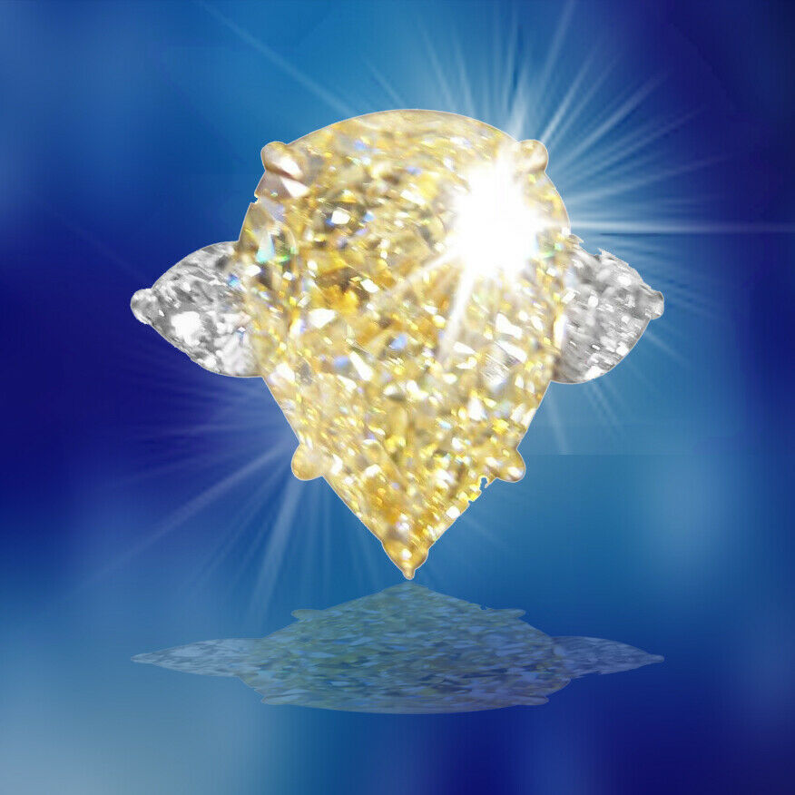 GIA CERTIFIED FANCY LIGHT YELLOW PEAR SHAPE SI2 SIDE PEAR ENGAGEMENT RING