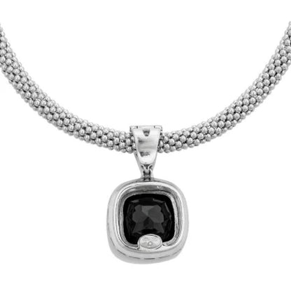 Onyx and White Topaz Necklace in Italian Sterling Silver
