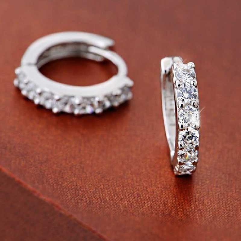 Silver Rhinestones Hoop Diamond Stud Earrings for Women Glitter Vintage Earrings