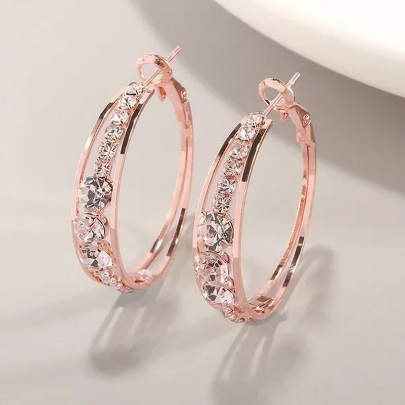 Exquisite Women'S 18K Gold Rhinestone Inlaid Big Diamond Hoop Hoop Earrings Euro