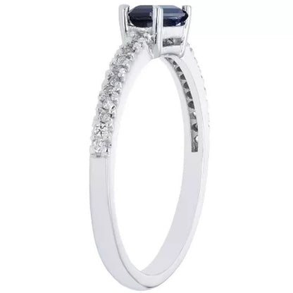 Lab Blue Sapphire and 0.10 CT. T.W. Diamond Ring in 14K Gold