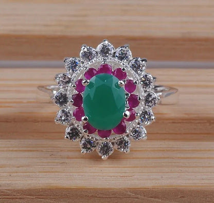 Fashion round Cut Emerald Ruby Gemstones 925 Sterling Silver Ring U Pick M201