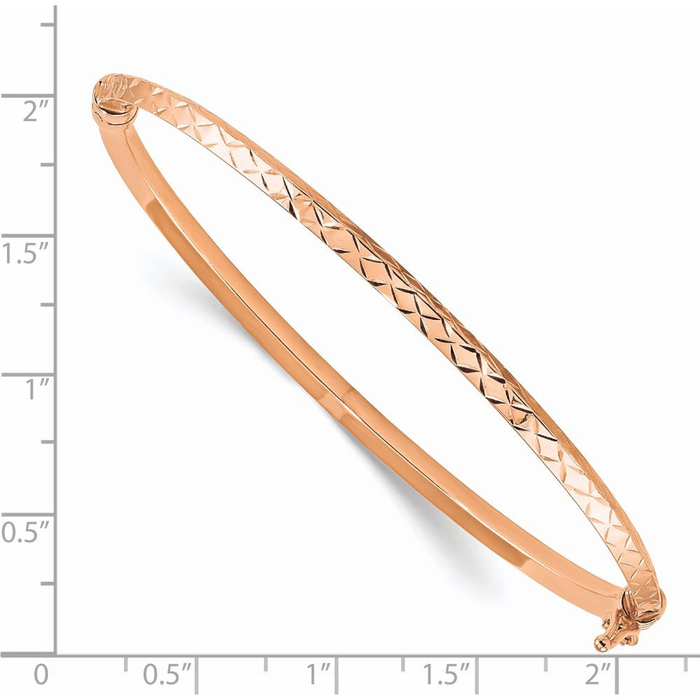 14K Rose Gold Polished Diamond-Cut Hinged Bangle Bracelet (7 X 3.25) Made in Ita
