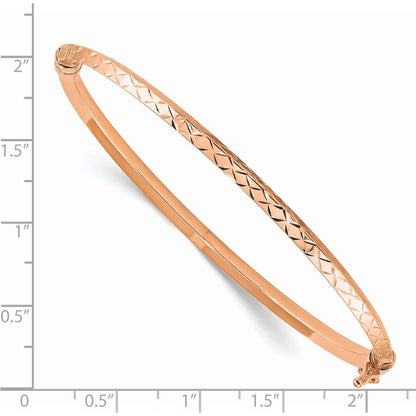 14K Rose Gold Polished Diamond-Cut Hinged Bangle Bracelet (7 X 3.25) Made in Ita