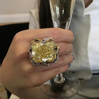 Luxurious Womens Big 18K Solid Gold Natural Gemstone Diamond Ring Anniversary Gi