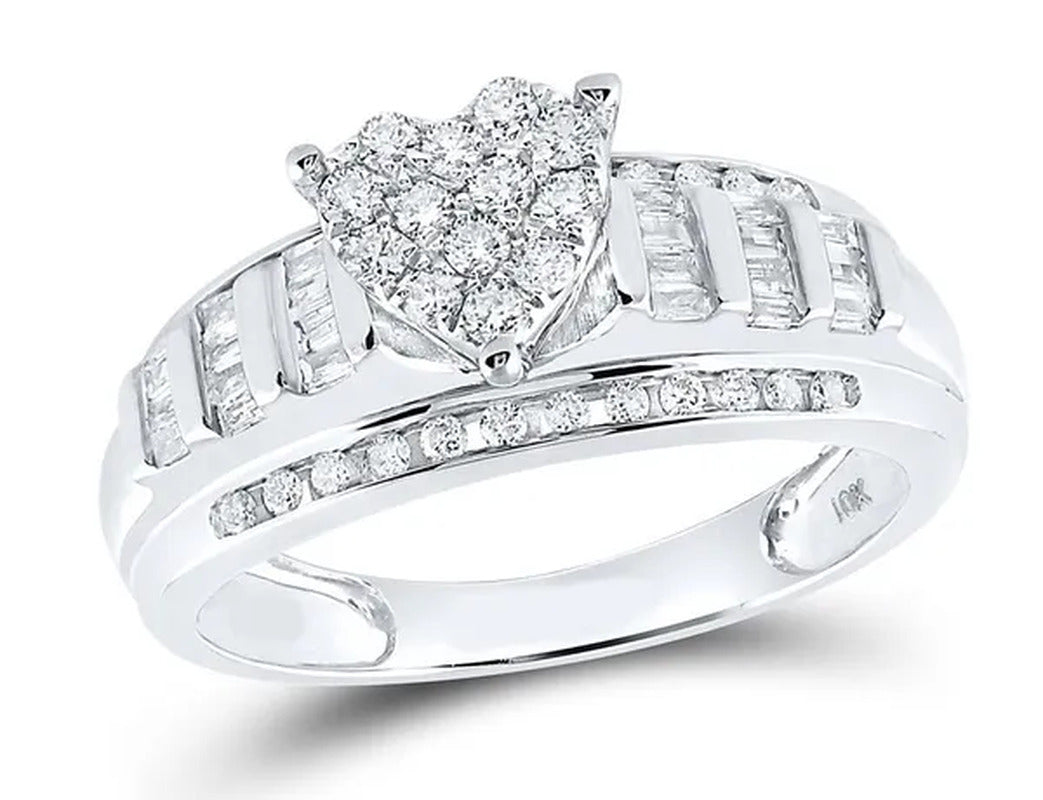 1/2 Carat (Ctw G-H, I1-I2) Diamond Engagement Heart Ring Bridal Wedding Set in 1