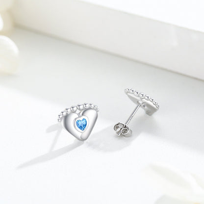 Baby Feet Earrings Birthstone Stud Earrings Baby Feet Footprint Earrings