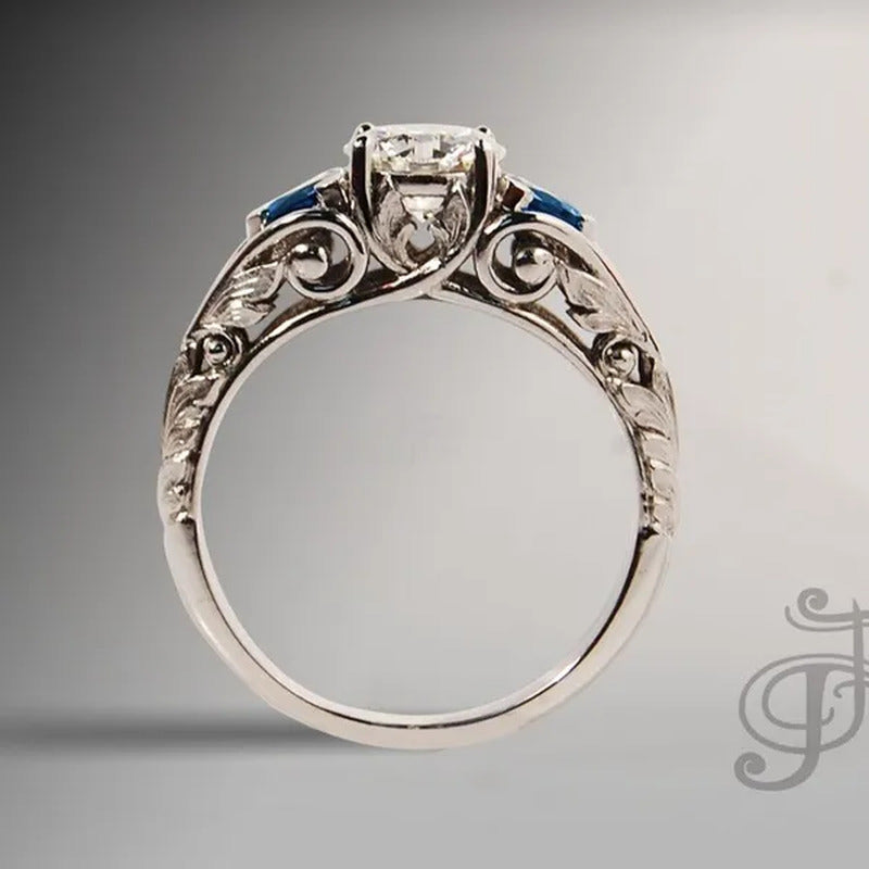 Retro Women'S Ring Princess Cut Diamond Sapphire Antique Proposal Gift Rings Bri