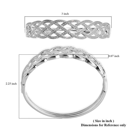 Diamond Silver Tone Weaved Bangle Cuff Bracelet 7" Ct 0.02 H-I I3"