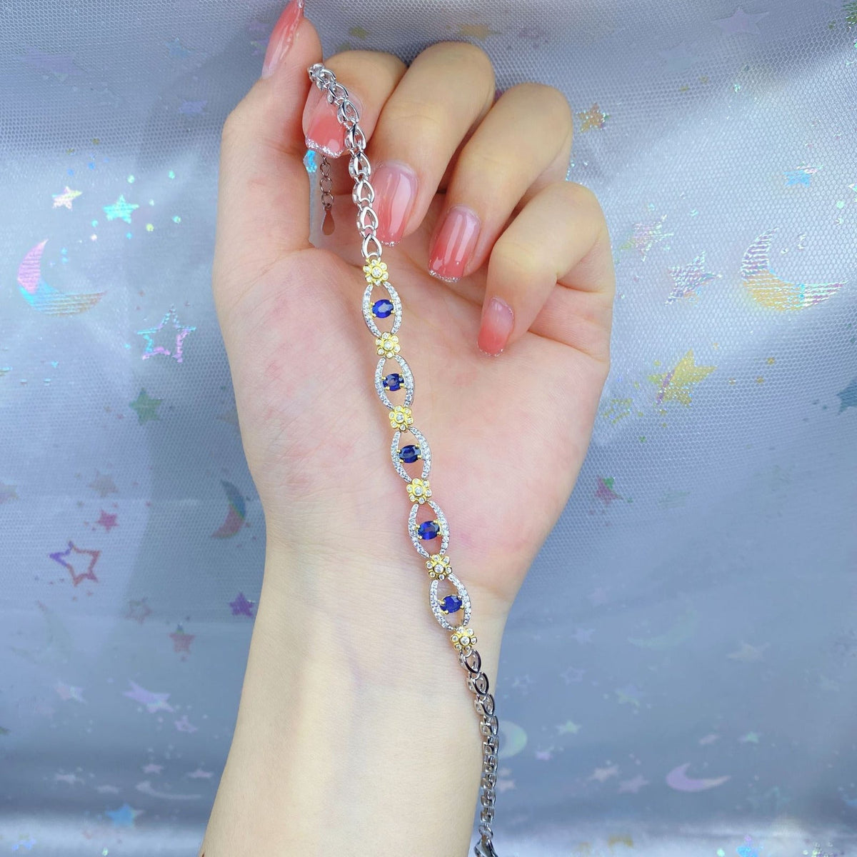 925 Silver Inlaid Natural Sapphire Women'S Bracelet Color Treasure Hand Accessor