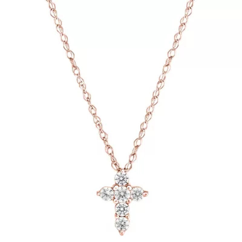 0.08 CT. T.W. Diamond Cross Pendant in 14K Gold